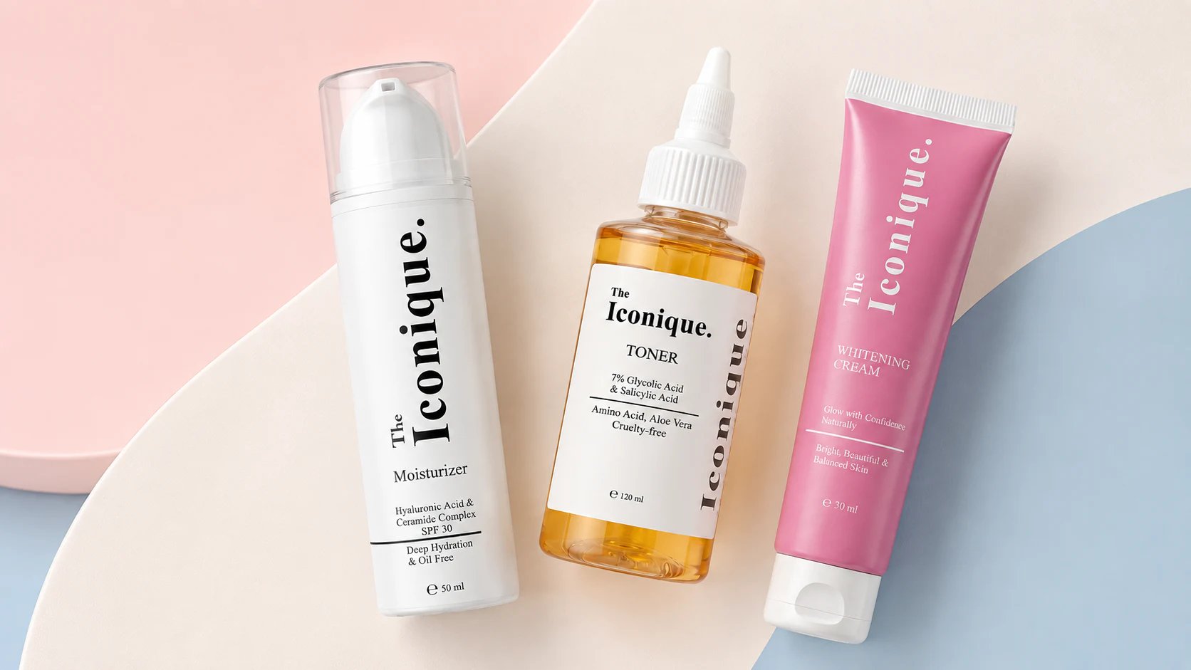 The Iconique moisturizer, toner and brightening cream essentials